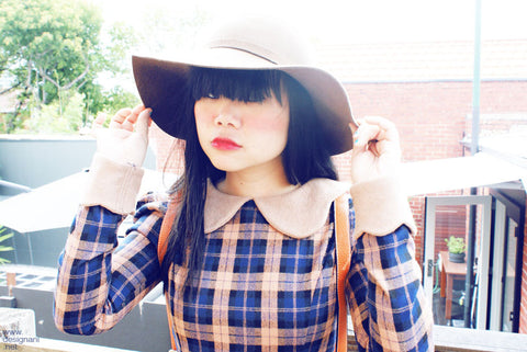 Blue and Tan Pleated Dress