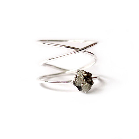 Cross Over Tiny Pyrite Ring Silver
